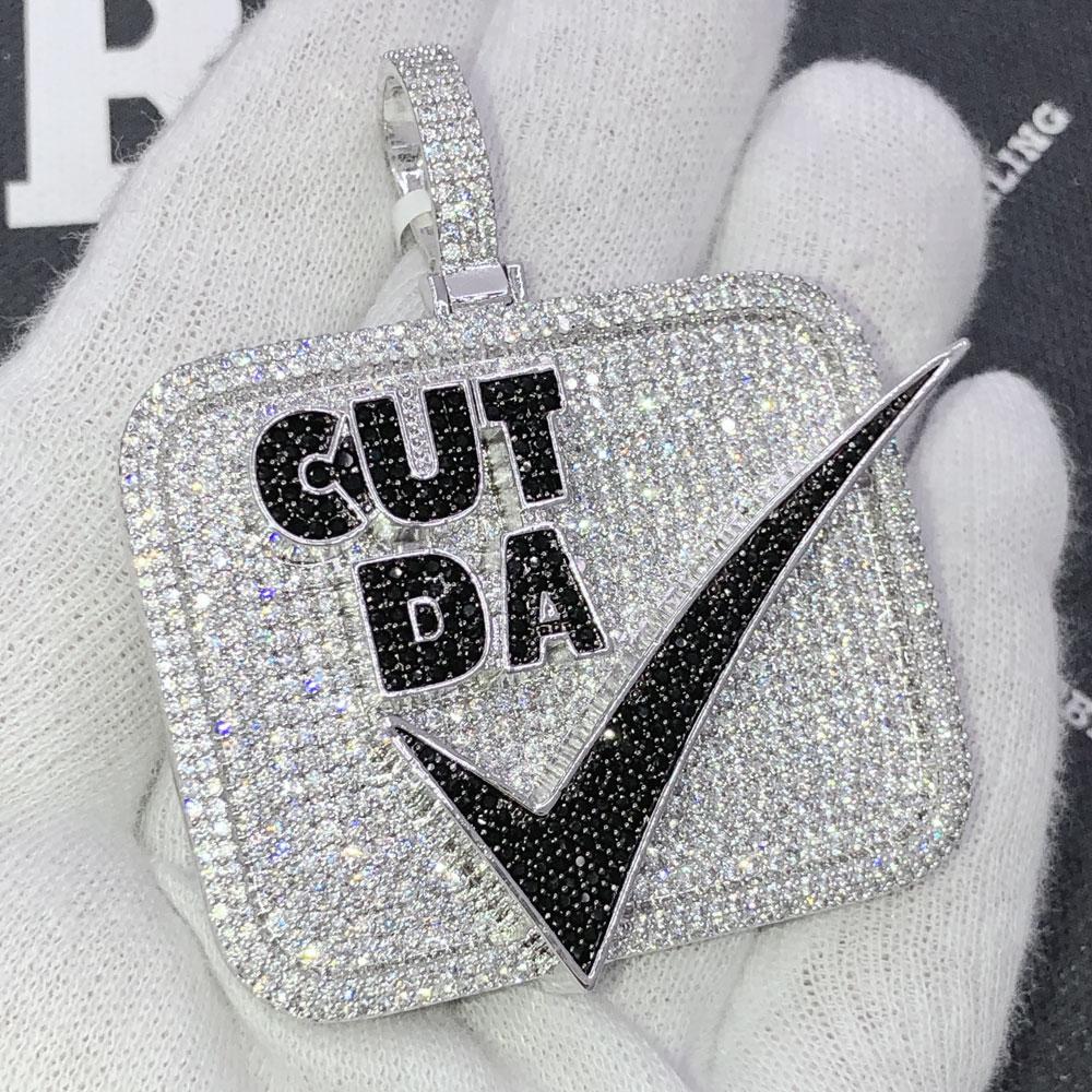Cut Da Check CZ Hip Hop Bling Iced Out Pendant White Gold HipHopBling