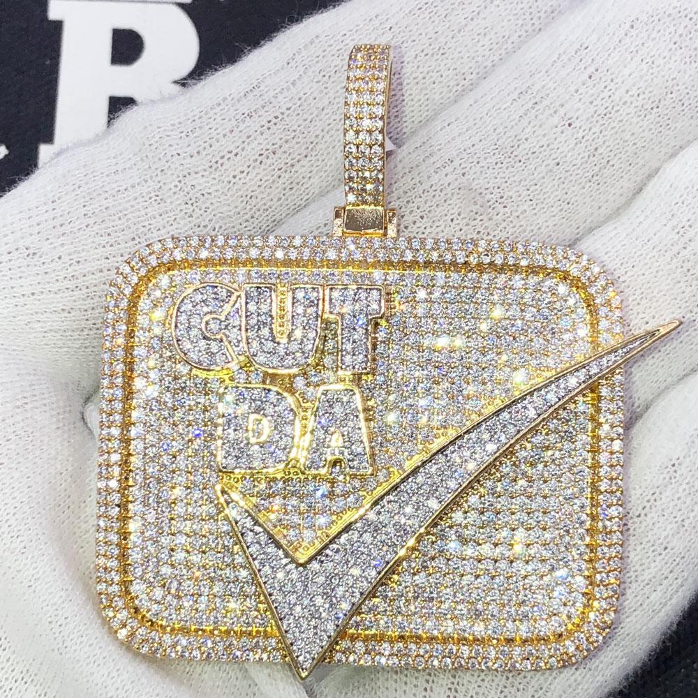 Cut Da Check CZ Hip Hop Bling Iced Out Pendant Yellow Gold HipHopBling