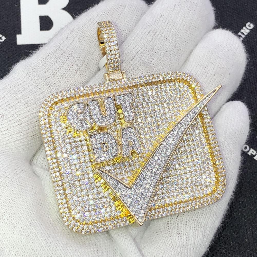 Cut Da Check CZ Hip Hop Bling Iced Out Pendant Yellow Gold HipHopBling