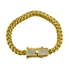 CZ Box Clasp Triple Lock Gold Steel Franco Bracelet 4MM 8" HipHopBling