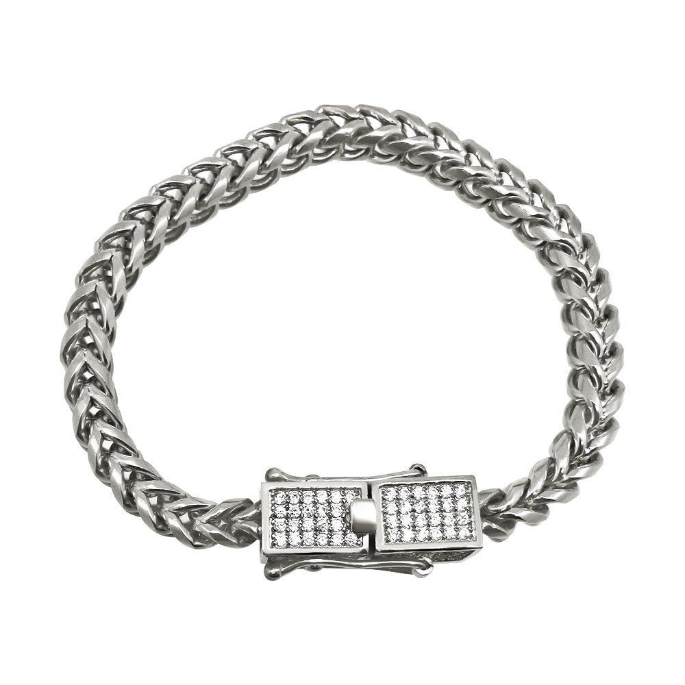 CZ Box Clasp Triple Lock Stainless Steel Franco Bracelet 6MM 8" HipHopBling