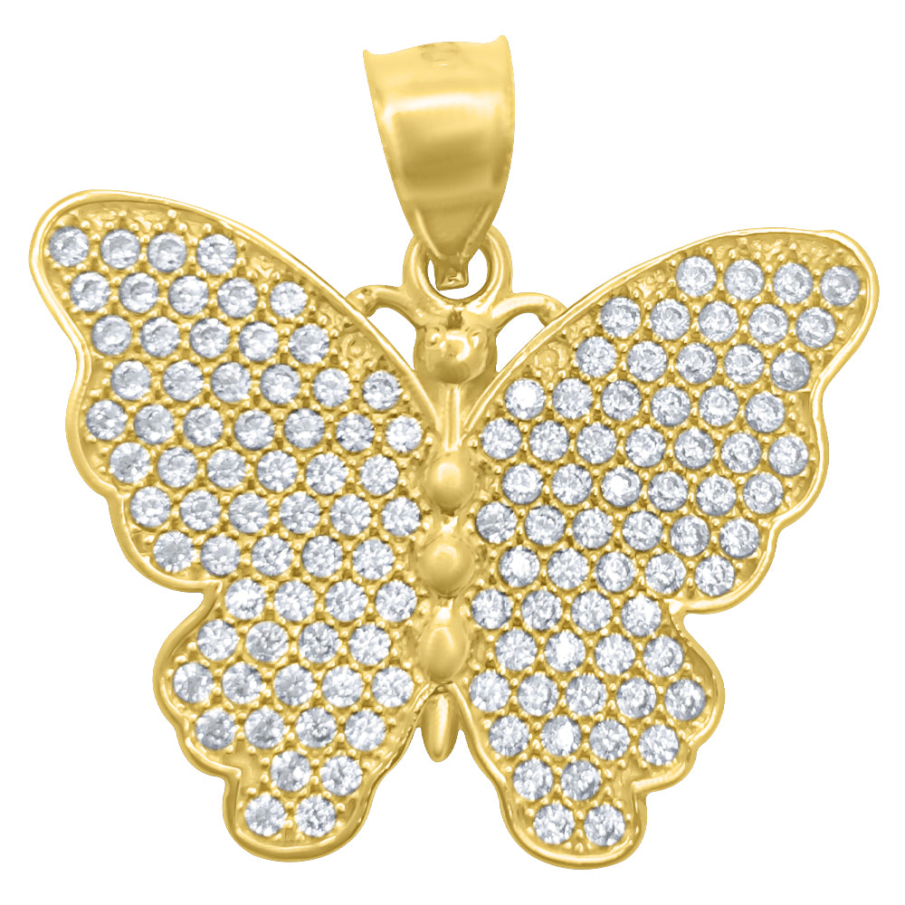 CZ Butterfly 10K Yellow Gold Pendant HipHopBling