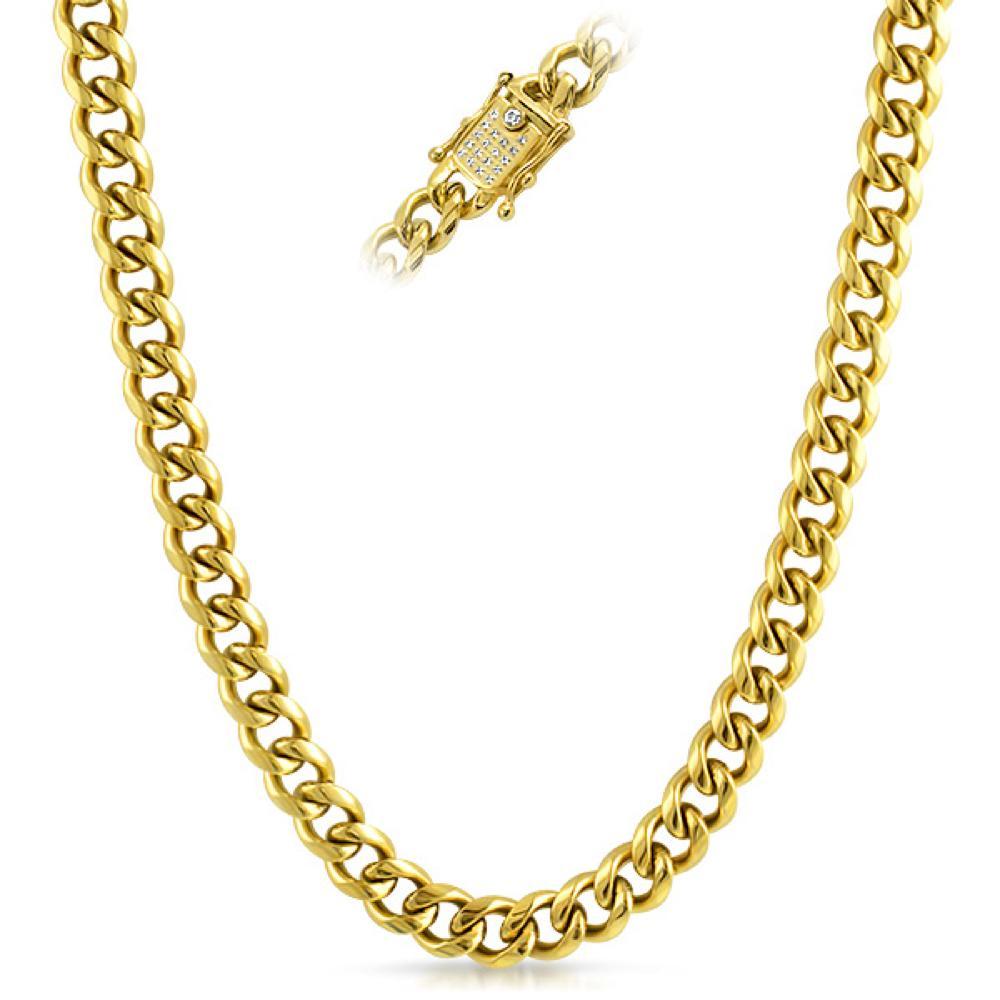 CZ Clasp 10MM Cuban Chain Gold Stainless Steel 20 in HipHopBling