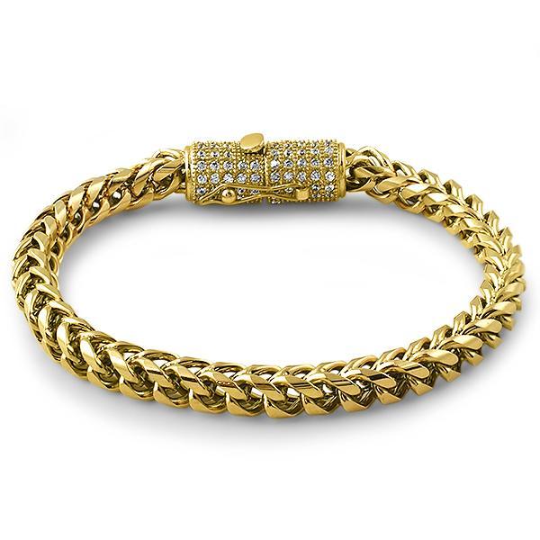 CZ Clasp 6MM Gold Stainless Steel Franco Bracelet HipHopBling