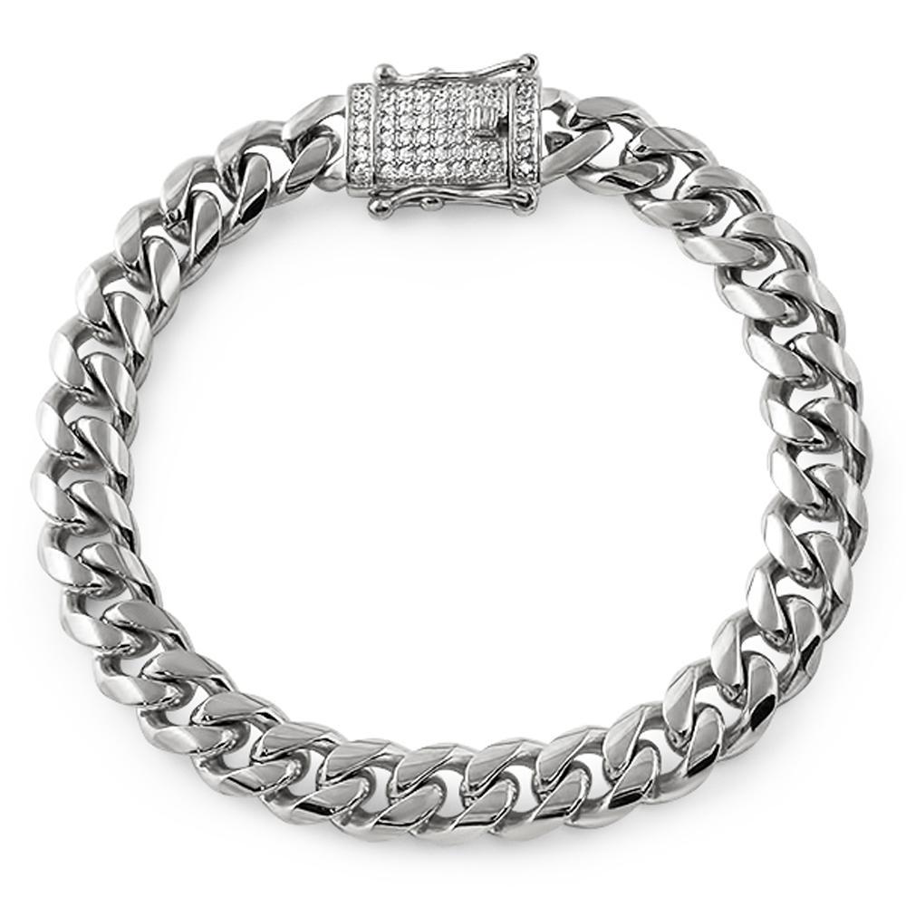 CZ Diamond Lock 10MM Cuban Bracelet Stainless Steel HipHopBling