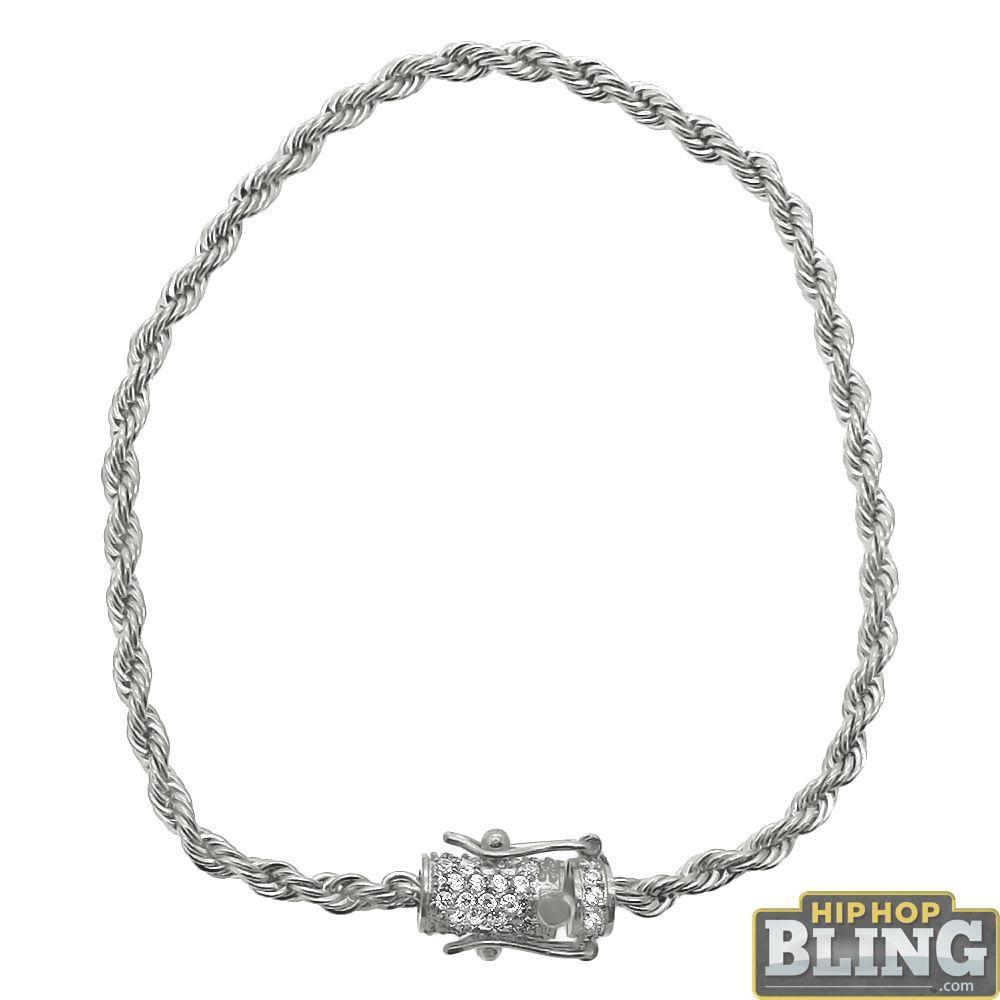 CZ Diamond Lock 3MM Stainless Steel Rope Bracelet 8" HipHopBling
