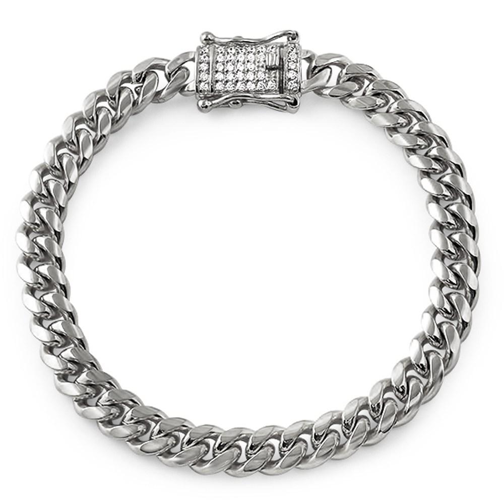CZ Diamond Lock 8MM Cuban Bracelet Stainless Steel HipHopBling