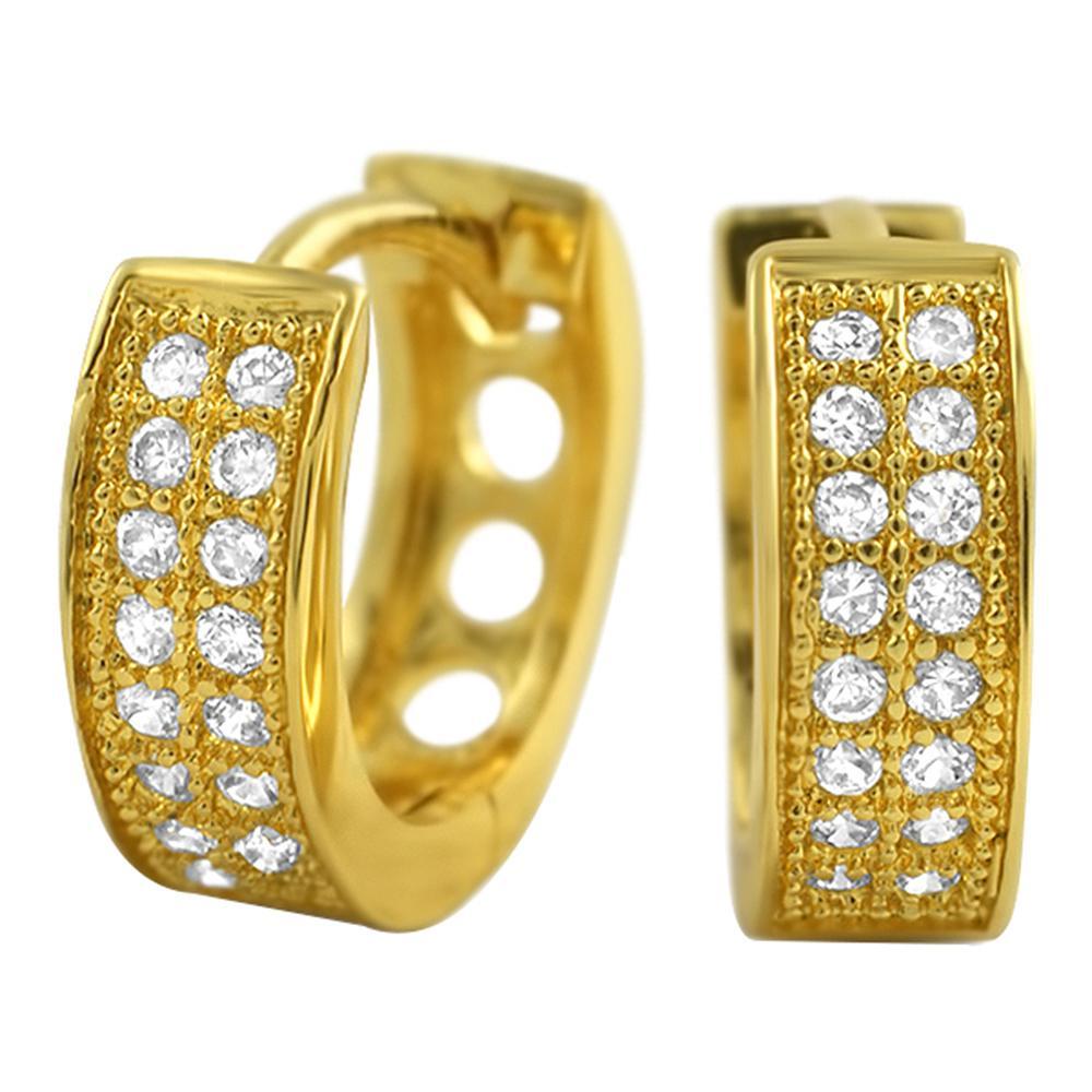 CZ Double Row Gold Hoop Micro Pave Earrings HipHopBling