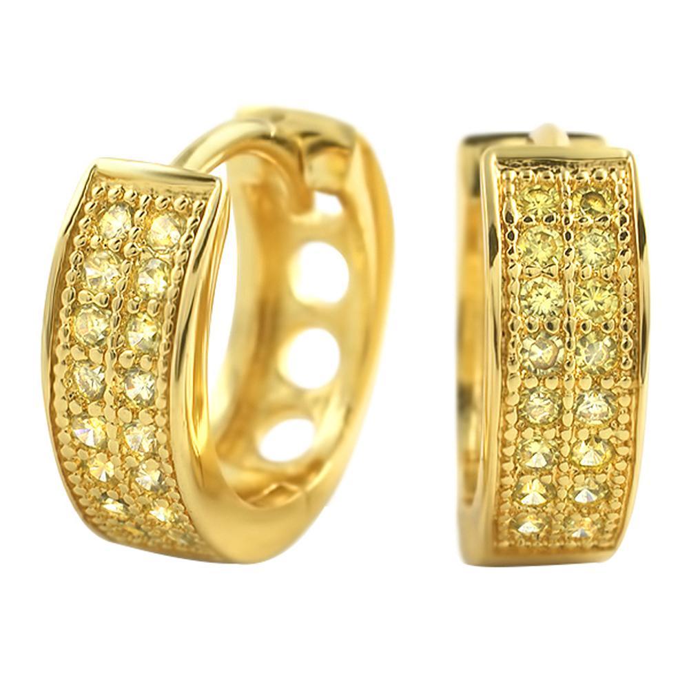 CZ Double Row Lemonade Hoop Micro Pave Earrings HipHopBling