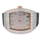 CZ Emperor Rubber Strap Iced Out Watch 2 Tone White/Rose HipHopBling