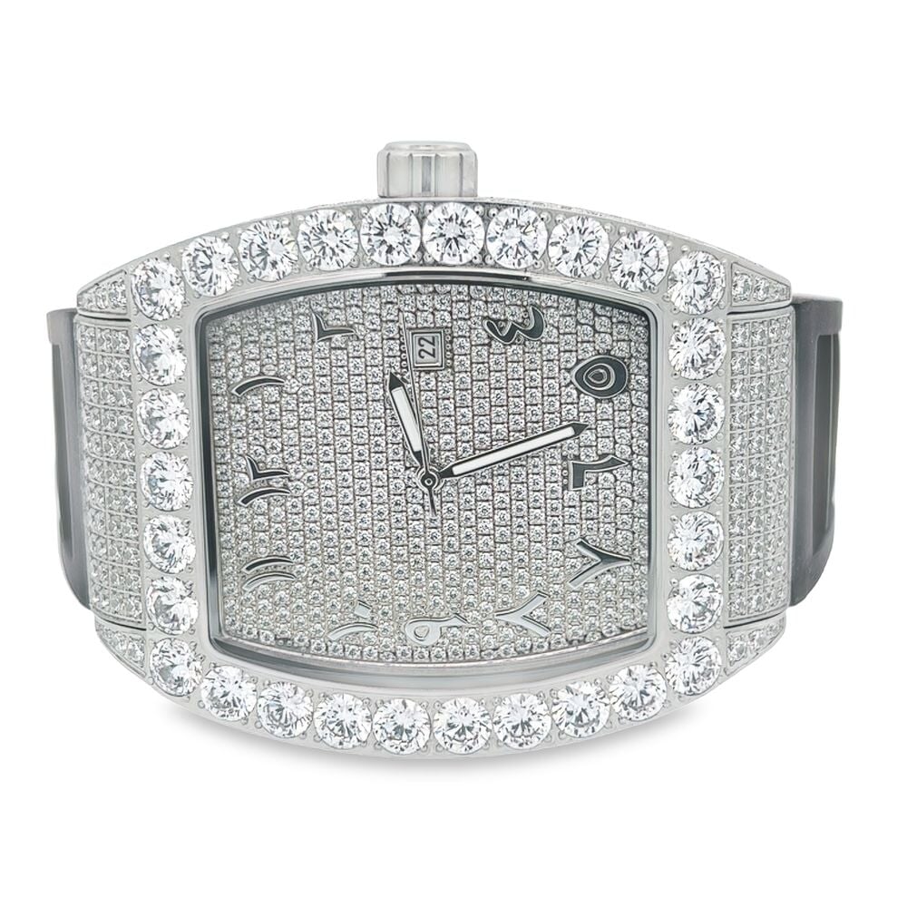 CZ Emperor Rubber Strap Iced Out Watch White Gold HipHopBling