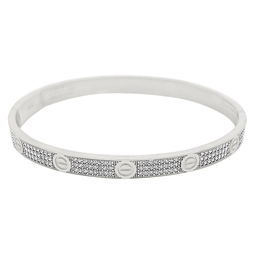 CZ Flathead 10K Gold Women's Bangle 10K White Gold 6.5" HipHopBling