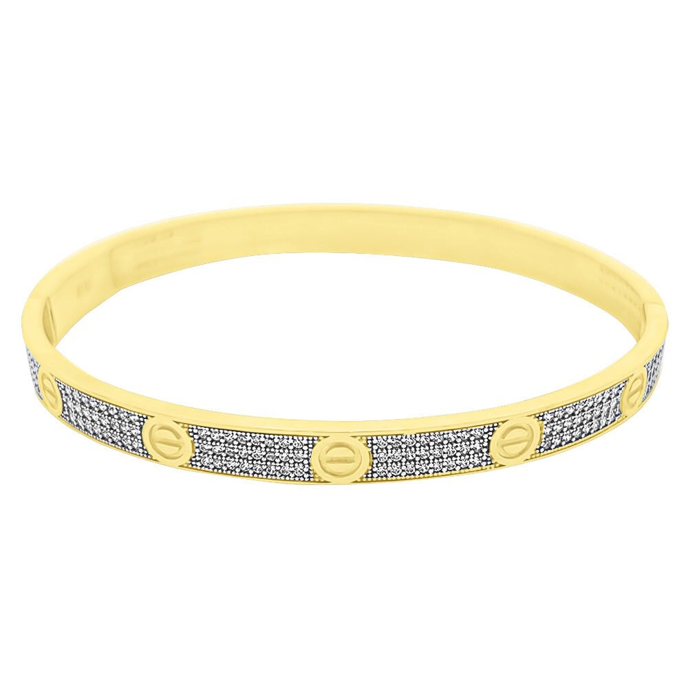 CZ Flathead 10K Gold Women's Bangle 10K Yellow Gold 6.5" HipHopBling