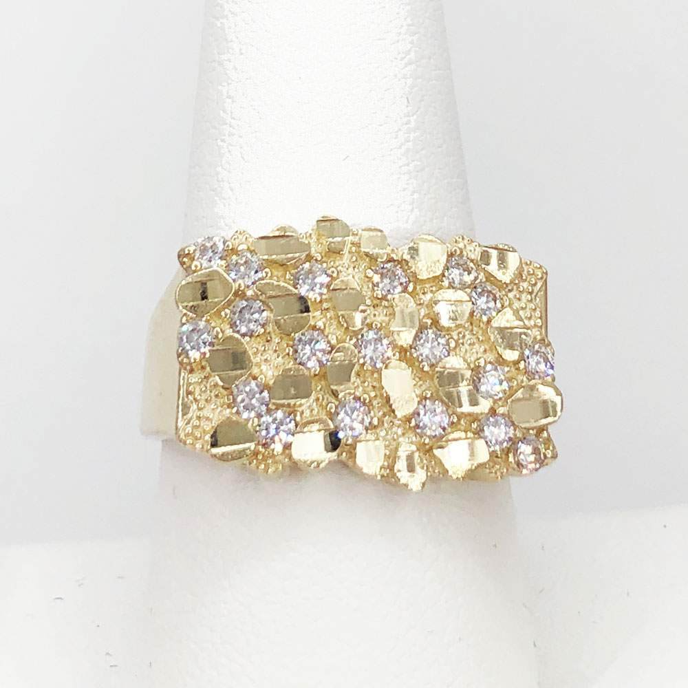 CZ Golden Nugget 10K Yellow Gold Mens Ring HipHopBling