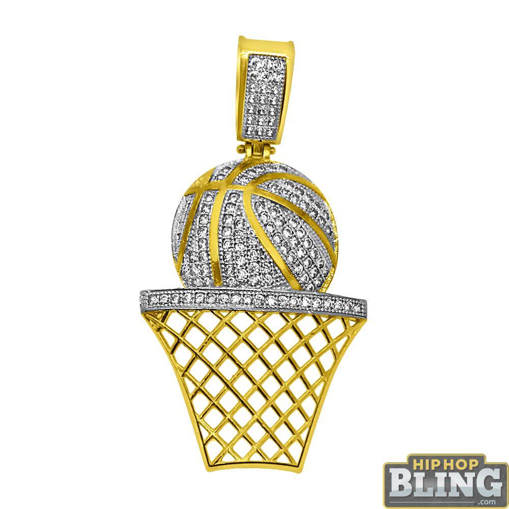 CZ Large Bling Bling Basketball Rim Bling Pendant 10K Gold HipHopBling