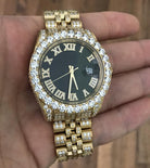 CZ Railroad Tracks 41MM Stainless Steel Micro Pave Watch Yellow Gold HipHopBling