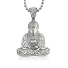 CZ Sitting Buddha Micro Pave Pendant Rhodium HipHopBling