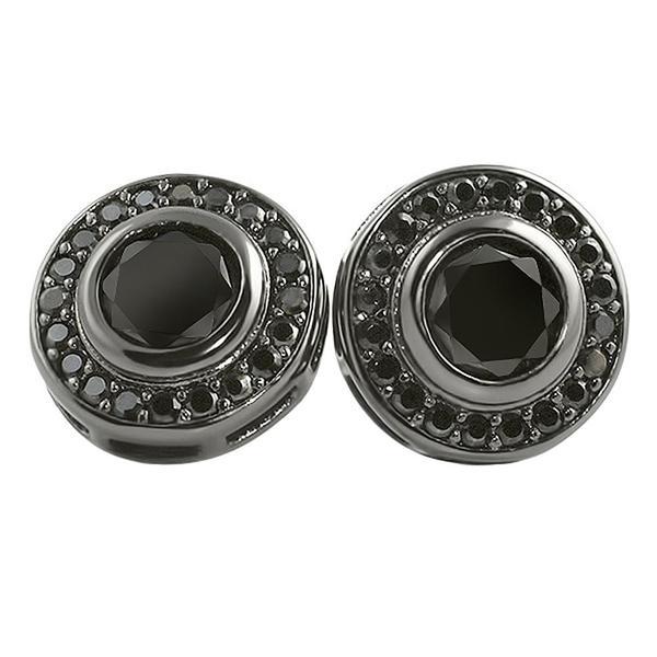 CZ Solitaire Circle Bling Earrings Black HipHopBling