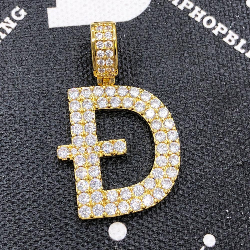 D Dogecoin Inspired Iced Out Pendant .925 Sterling Silver White Gold HipHopBling