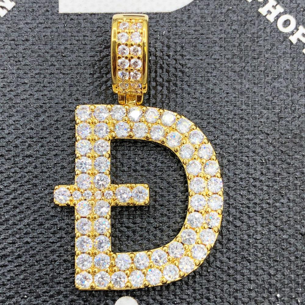 D Dogecoin Inspired Iced Out Pendant .925 Sterling Silver White Gold HipHopBling