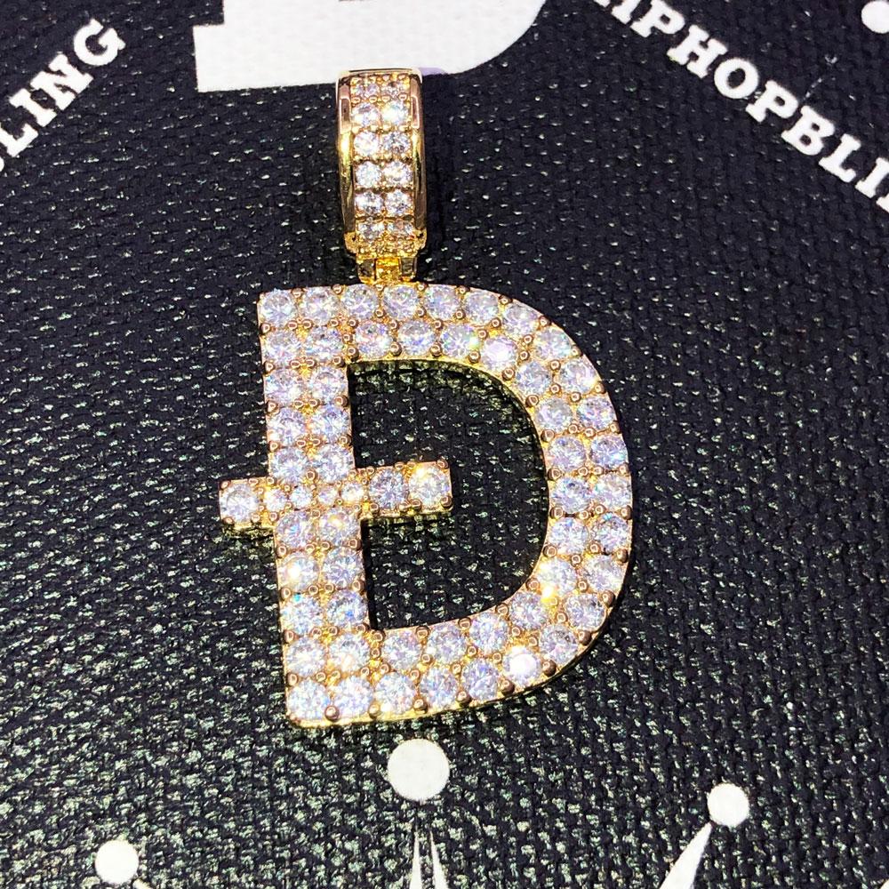 D Dogecoin Inspired Iced Out Pendant .925 Sterling Silver Yellow Gold HipHopBling