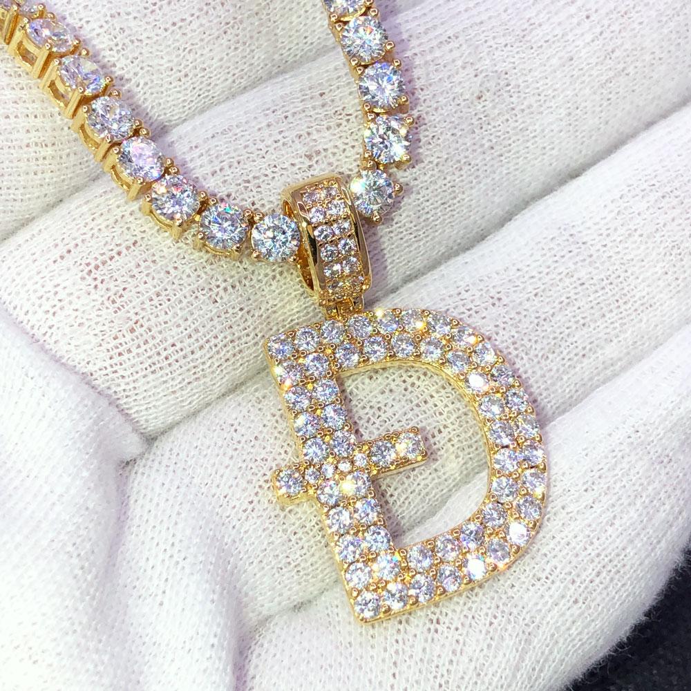 D Dogecoin Inspired Iced Out Pendant .925 Sterling Silver Yellow Gold HipHopBling
