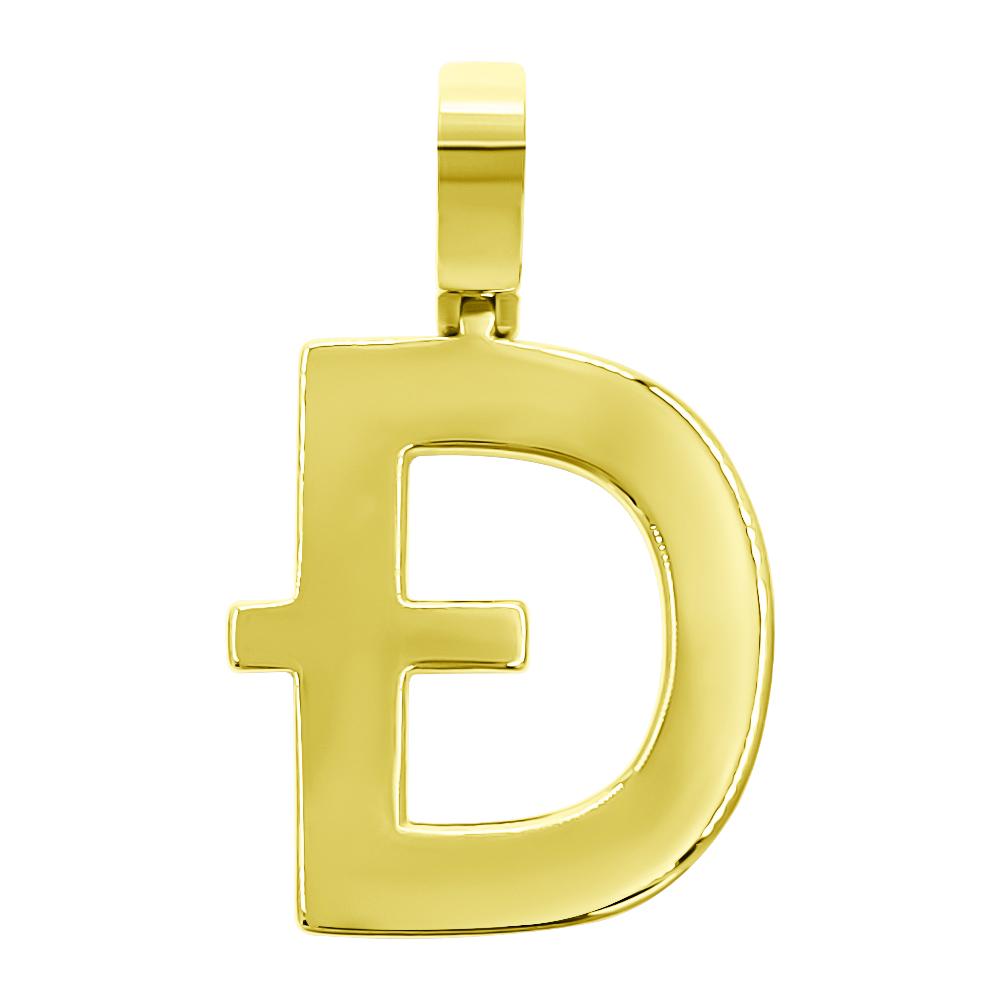 D Letter Dogecoin Inspired Pendant .925 Sterling Silver White Gold HipHopBling