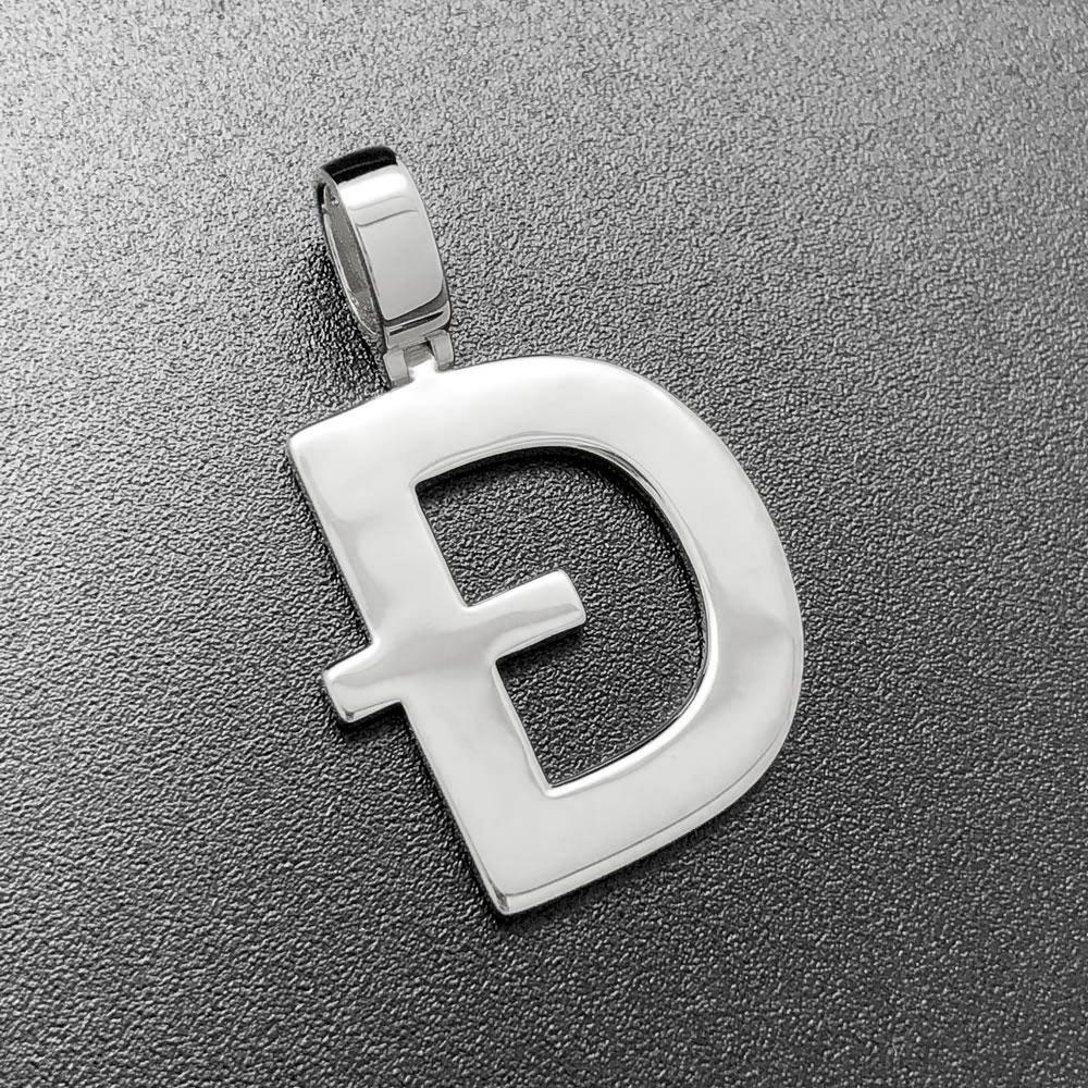 D Letter Dogecoin Inspired Pendant .925 Sterling Silver White Gold HipHopBling