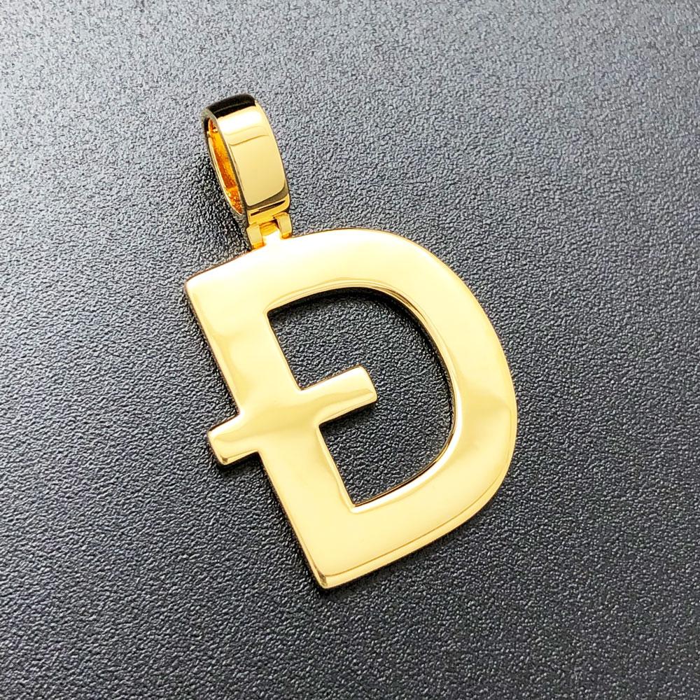 D Letter Dogecoin Inspired Pendant .925 Sterling Silver Yellow Gold HipHopBling