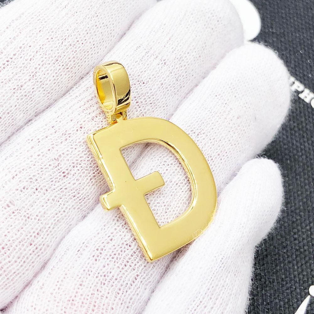 D Letter Dogecoin Inspired Pendant .925 Sterling Silver Yellow Gold HipHopBling