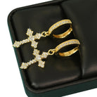 Dangling Antique Cross Hoop VVS Moissanite Earrings .925 Sterling Silver Yellow Gold HipHopBling