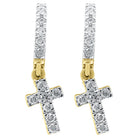 Dangling Cross Hoop Diamond Earrings .37cttw 10K Yellow Gold HipHopBling