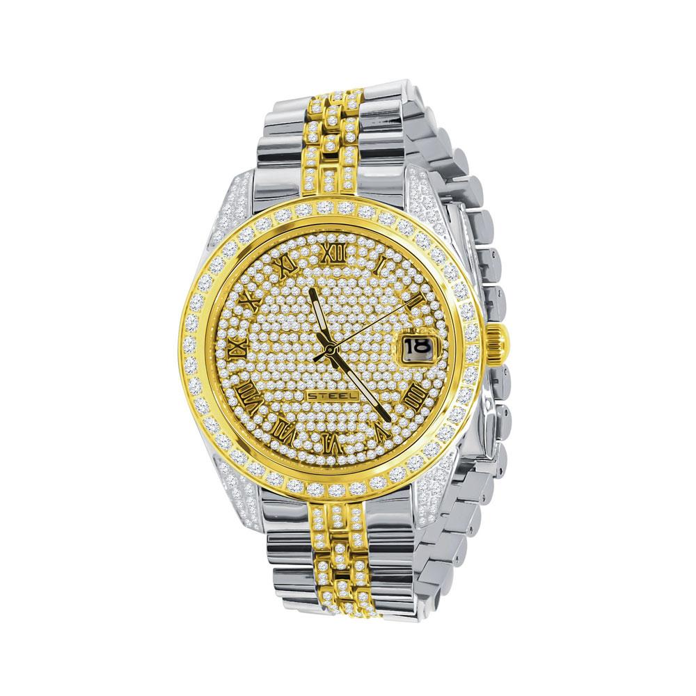 Date Jubilee Iced CZ Bling Bling Watch 2 - Tone HipHopBling