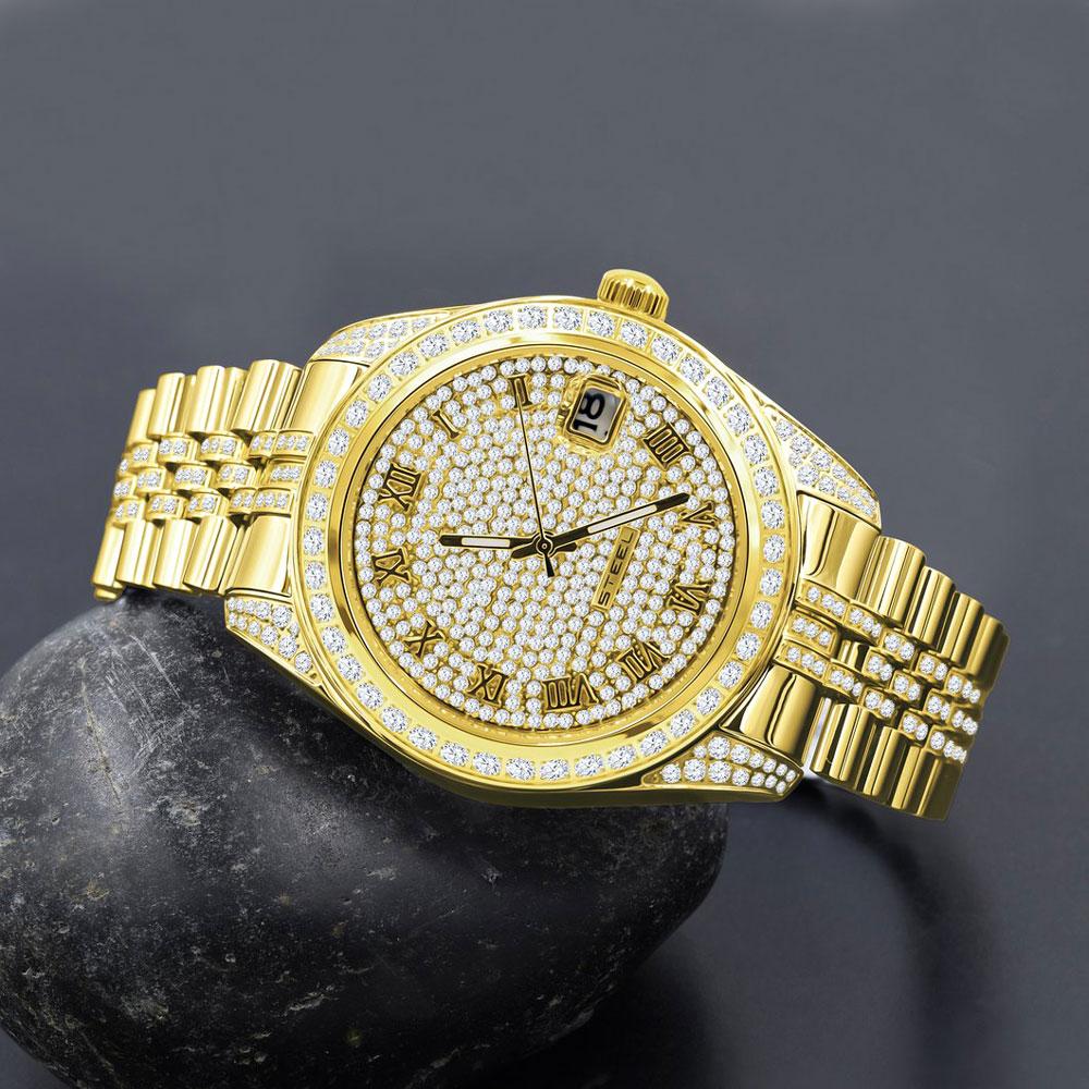 Date Jubilee Iced CZ Bling Bling Watch 2 - Tone HipHopBling