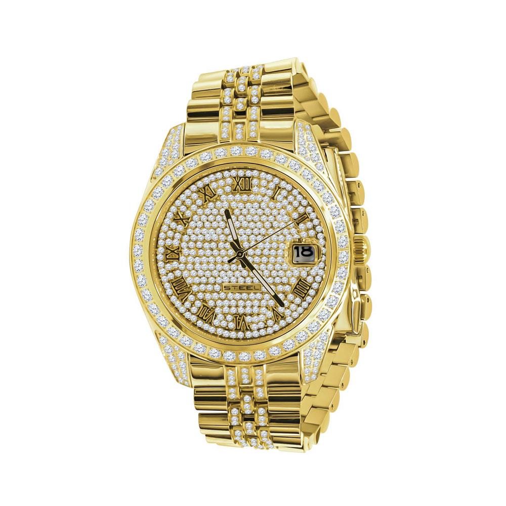 Date Jubilee Iced CZ Bling Bling Watch Yellow Gold HipHopBling