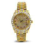 Date+Day Full CZ Big Bezel Bling Bling Dress Watch Yellow Gold HipHopBling