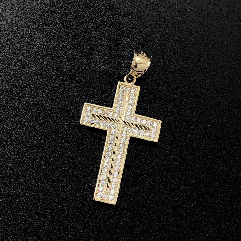 DC Block Cross CZ 10K Yellow Gold Pendant HipHopBling