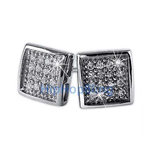 Deep Box CZ 32 Stones Bling Micro Pave Earrings .925 Silver HipHopBling
