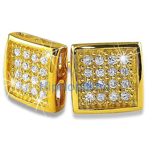 Deep Box Gold Vermeil CZ 32 Stones Bling Micro Pave Earrings .925 Silver HipHopBling