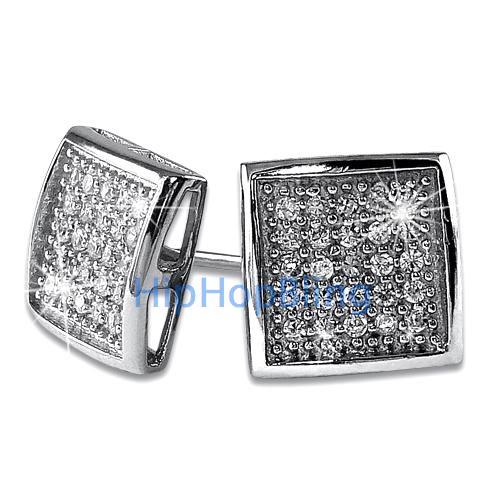 Deep Box Medium CZ Bling Micro Pave Earrings .925 Silver HipHopBling
