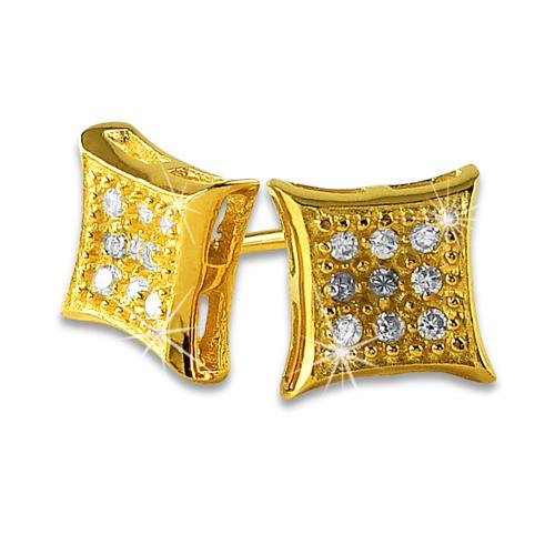 Deep Kite .925 Sterling Silver CZ Hip Hop Earrings Yellow Gold 6MM HipHopBling