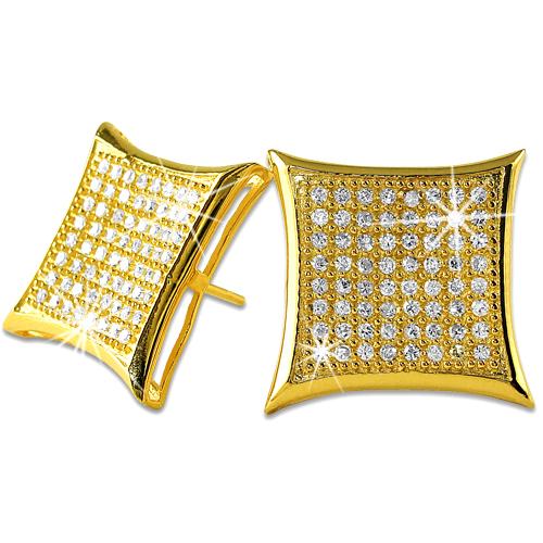 Deep Kite .925 Sterling Silver CZ Hip Hop Earrings Yellow Gold 6MM HipHopBling