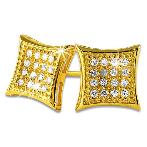 Deep Kite .925 Sterling Silver CZ Hip Hop Earrings Yellow Gold 6MM HipHopBling