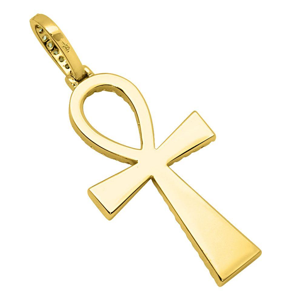 Designer Ankh Cross Hip Hop Bling Bling Pendant Yellow Gold HipHopBling