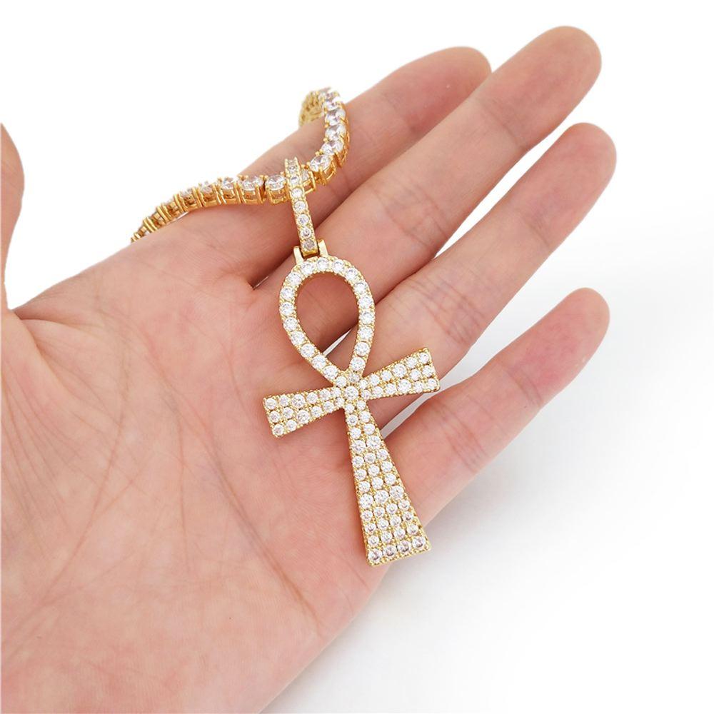 Designer Ankh Cross Hip Hop Bling Bling Pendant Yellow Gold HipHopBling