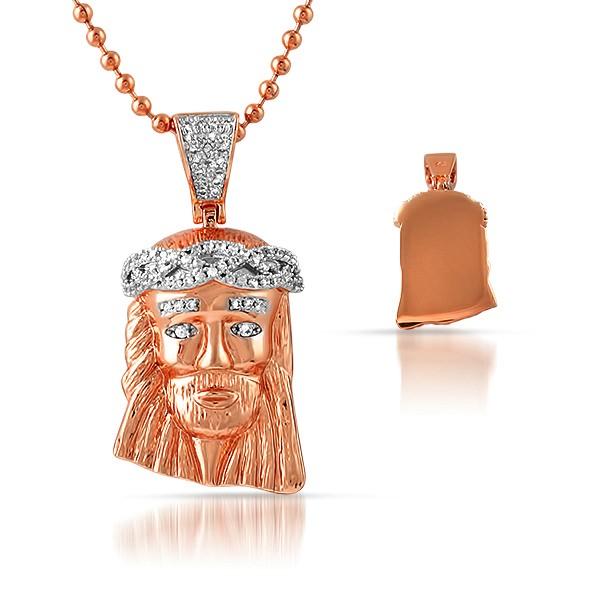 Detailed Rose Gold Micro Jesus CZ Crown Pendant Pendant Only HipHopBling