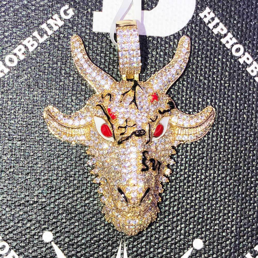 Devil Goat CZ Hip Hop Bling Bling Pendant Yellow Gold HipHopBling