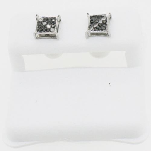 Diagonal Stripe Box Black Diamond .925 Silver Earrings HipHopBling