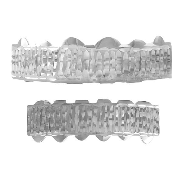 Diamond Cut Grillz Set Bar Style Rhodium HipHopBling