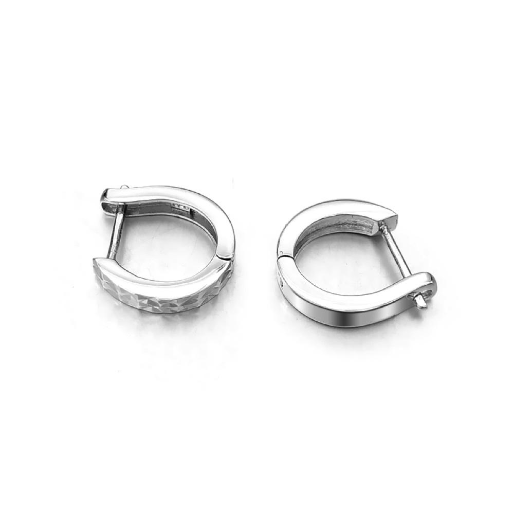 Diamond Cut Huggie Hoop Earrings .925 Silver White Gold HipHopBling